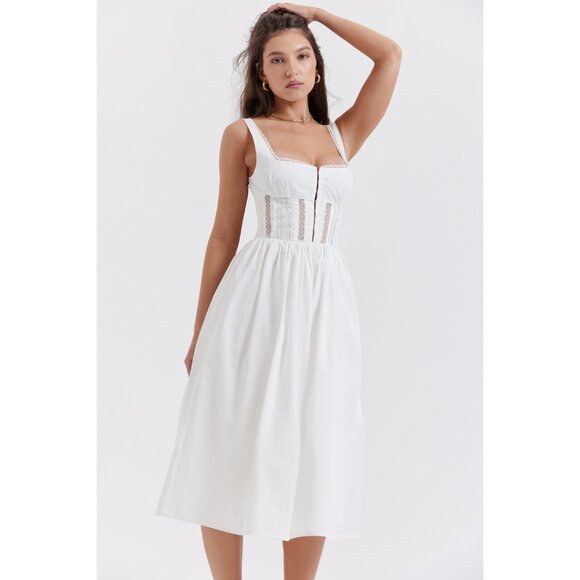 House of CB Perle white lace trim midi dress - Size M - Picture 2 of 11